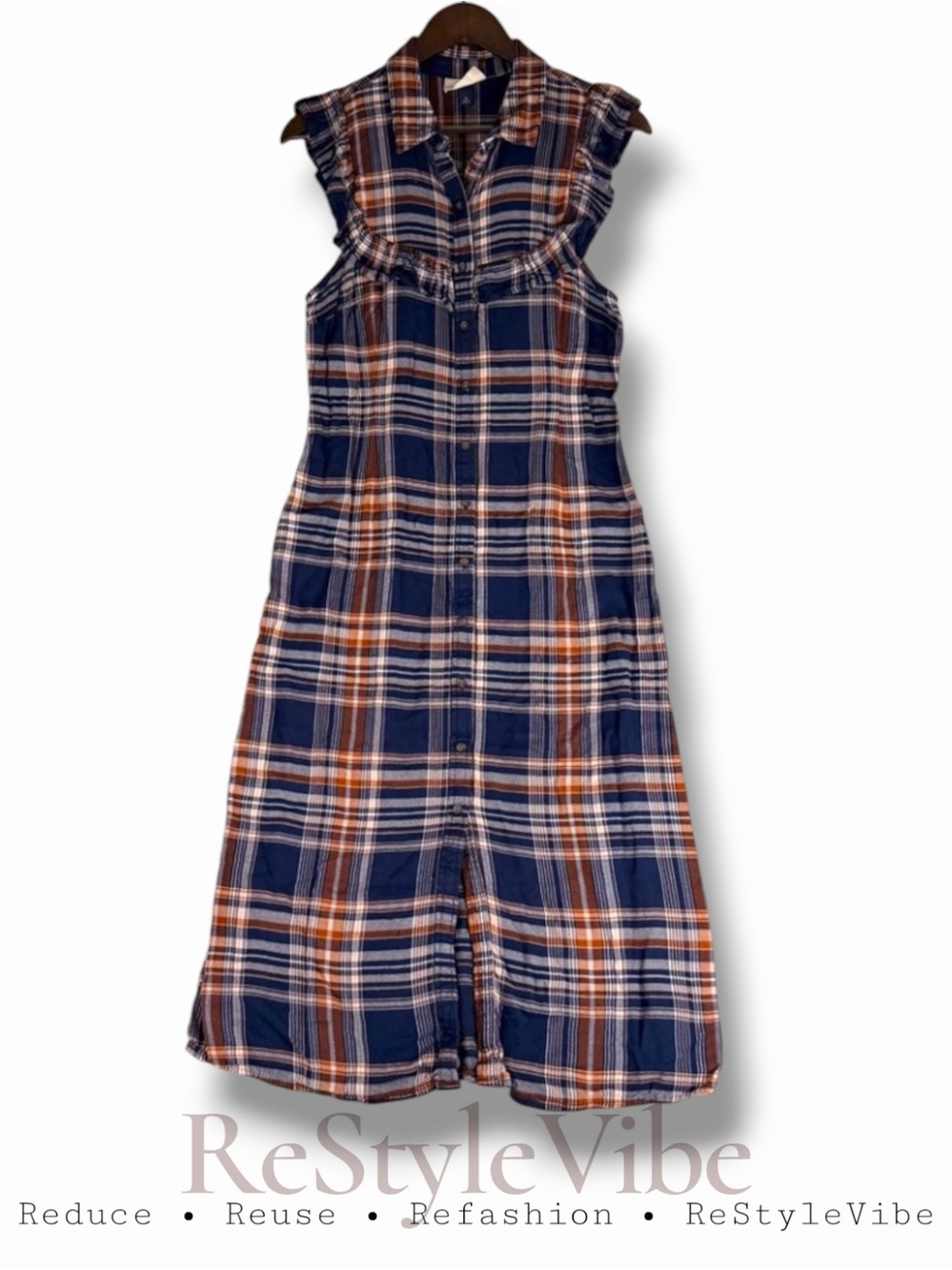 UNIVERSAL THREAD Women’s Size M Dress Midi Length Plaid Flannel Button Front